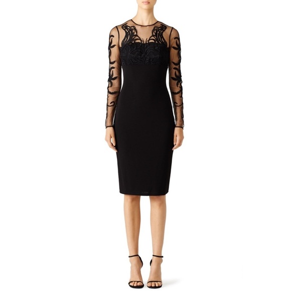 DAVID MEISTER • Black Garden Mesh Sheath Long Sleeve Dress - Picture 4 of 4